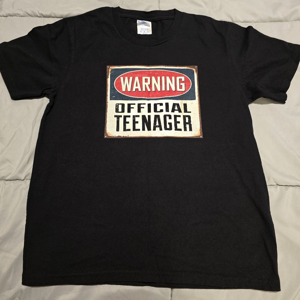 Warning Official Teenager Short Sleeve Graphic T-Shirt Black‎ Size Medium